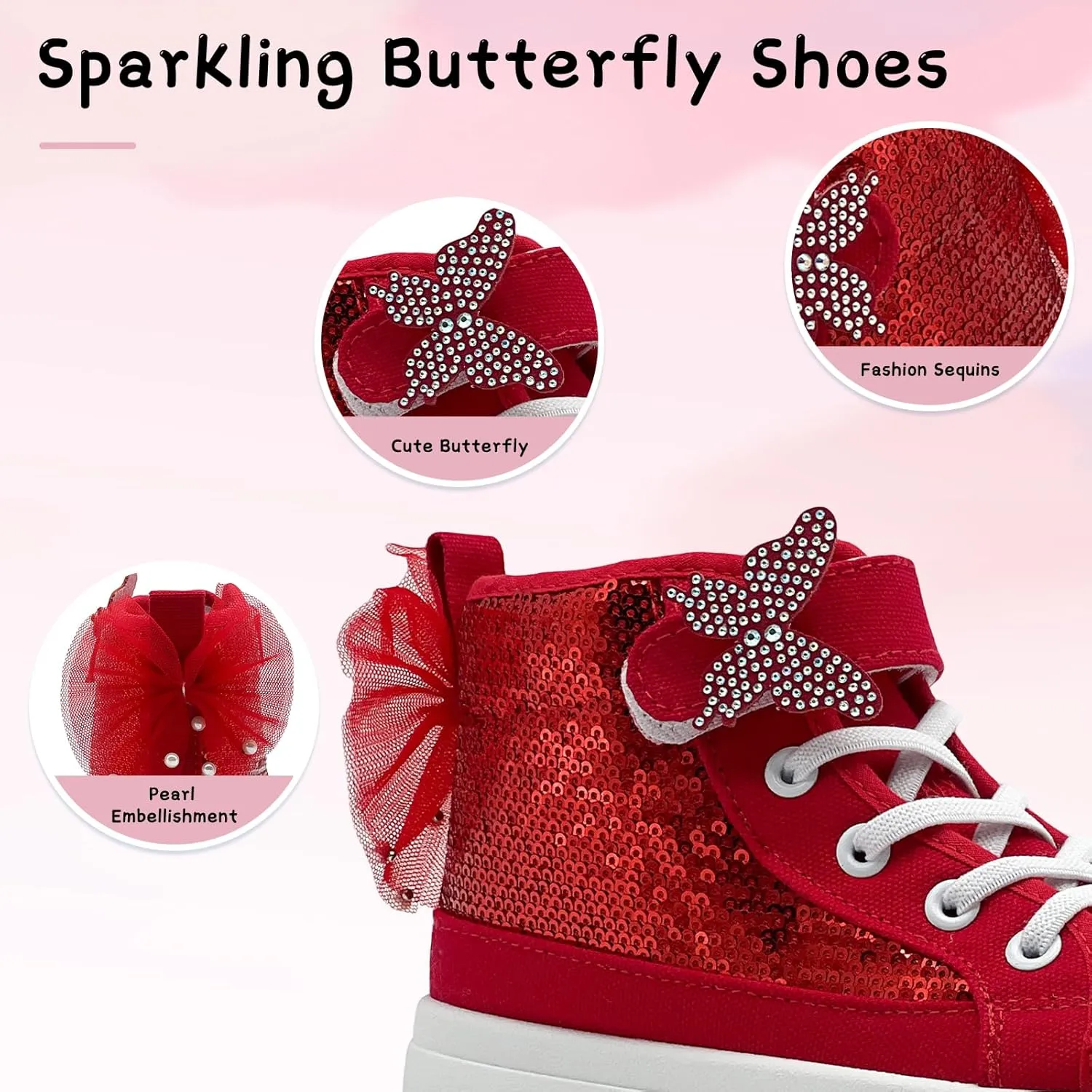 Toddler Sneakers for Girls Boys Fashion Canvas High Tops Butterfly Sequins Shoes Kids Casual Walking Shoes