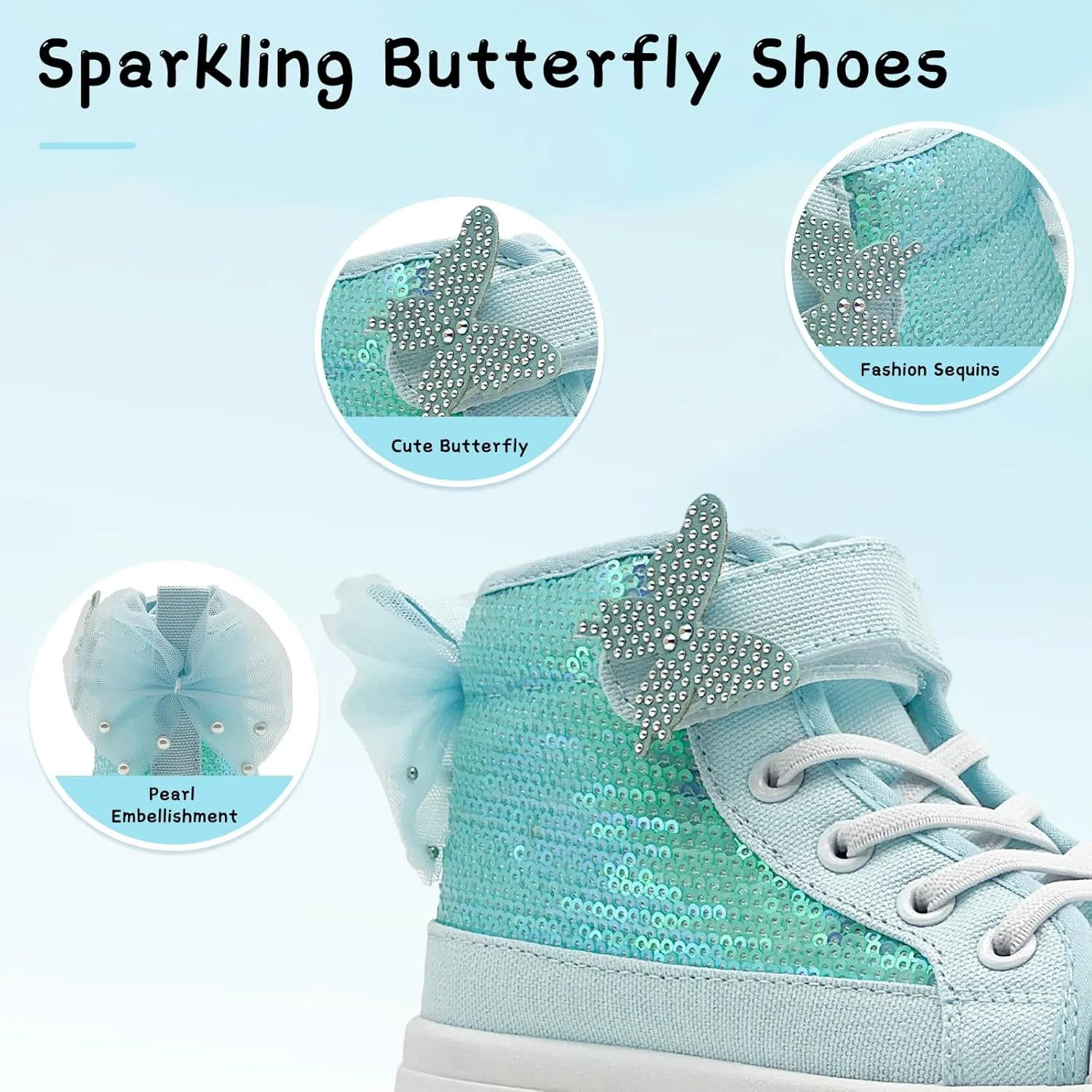 Toddler Sneakers for Girls Boys Fashion Canvas High Tops Butterfly Sequins Shoes Kids Casual Walking Shoes