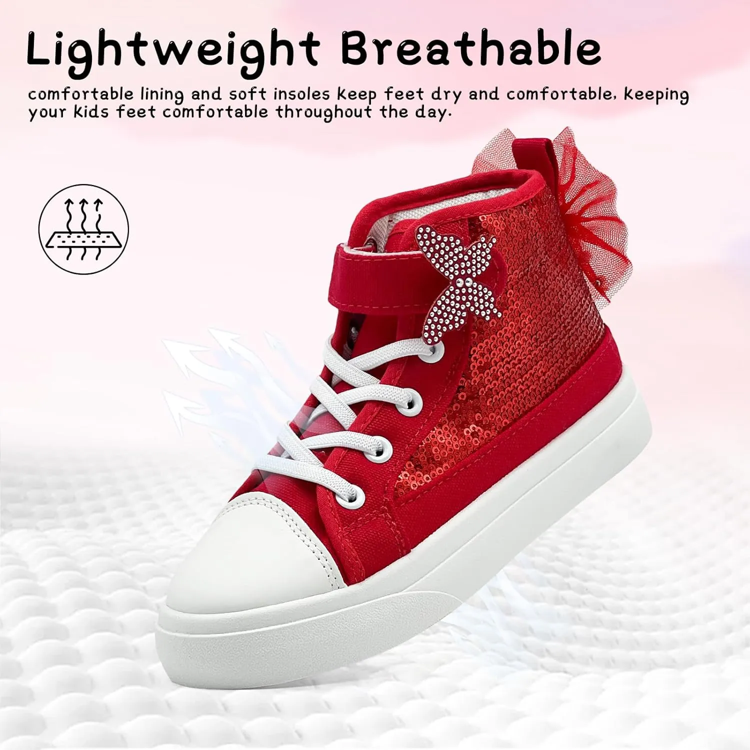 Toddler Sneakers for Girls Boys Fashion Canvas High Tops Butterfly Sequins Shoes Kids Casual Walking Shoes