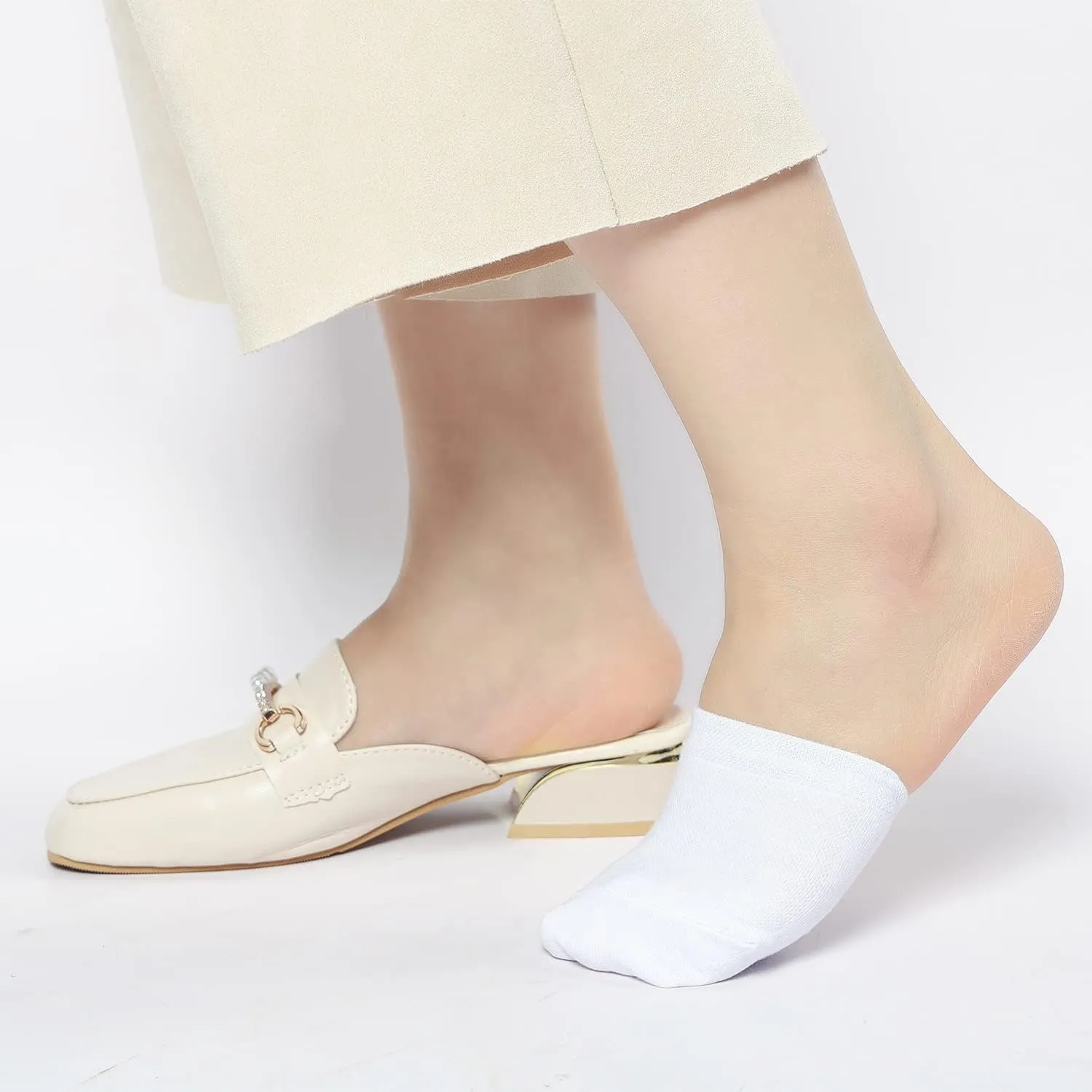 Toe Toppers No Show Liner Half Socks for Women Seamless Grip Non Slip Hidden Toe Covers for Mules 4/8 Pairs