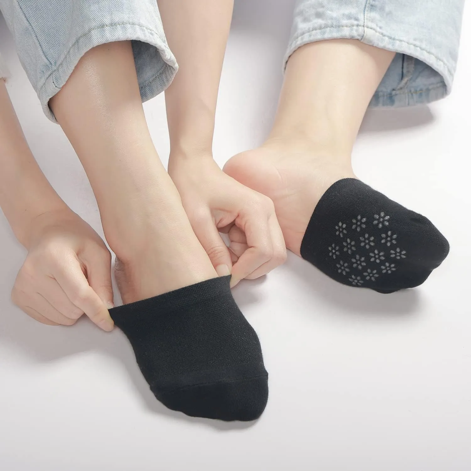 Toe Toppers No Show Liner Half Socks for Women Seamless Grip Non Slip Hidden Toe Covers for Mules 4/8 Pairs