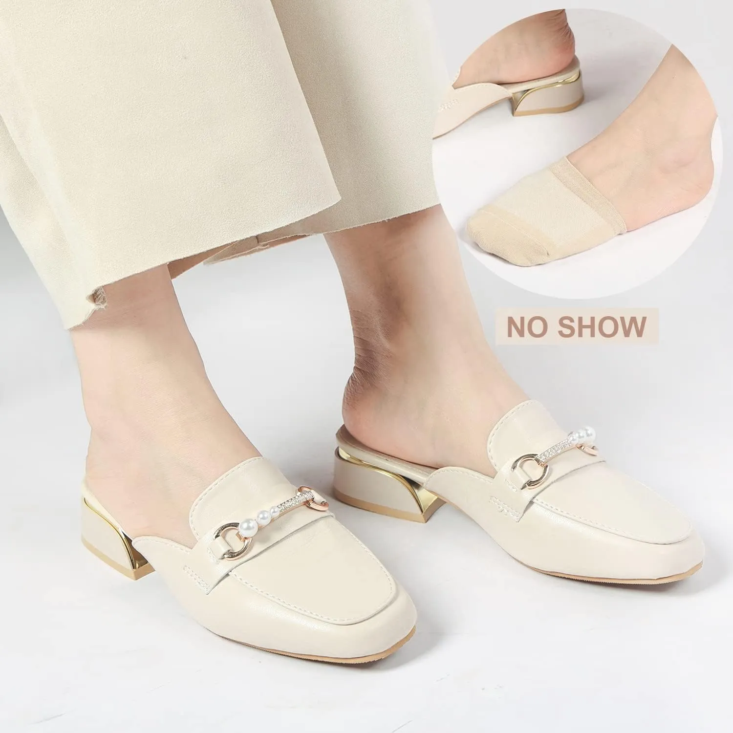 Toe Toppers No Show Liner Half Socks for Women Seamless Grip Non Slip Hidden Toe Covers for Mules 4/8 Pairs