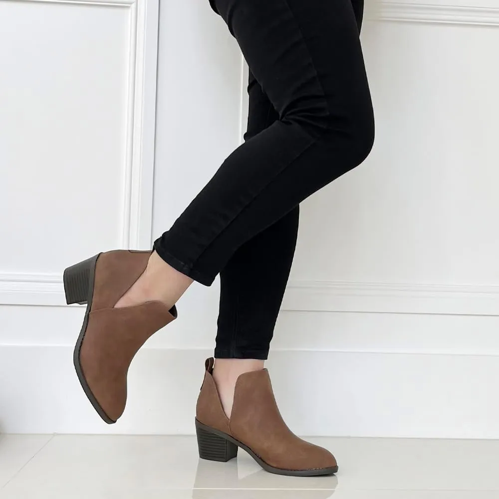 TRENDSUP Ankle Boots for Women Chelsea Square Toe Chunky Low Heel Booties Comfortable Slip on Short Boots