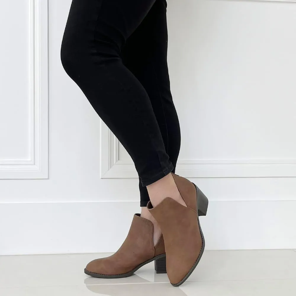 TRENDSUP Ankle Boots for Women Chelsea Square Toe Chunky Low Heel Booties Comfortable Slip on Short Boots