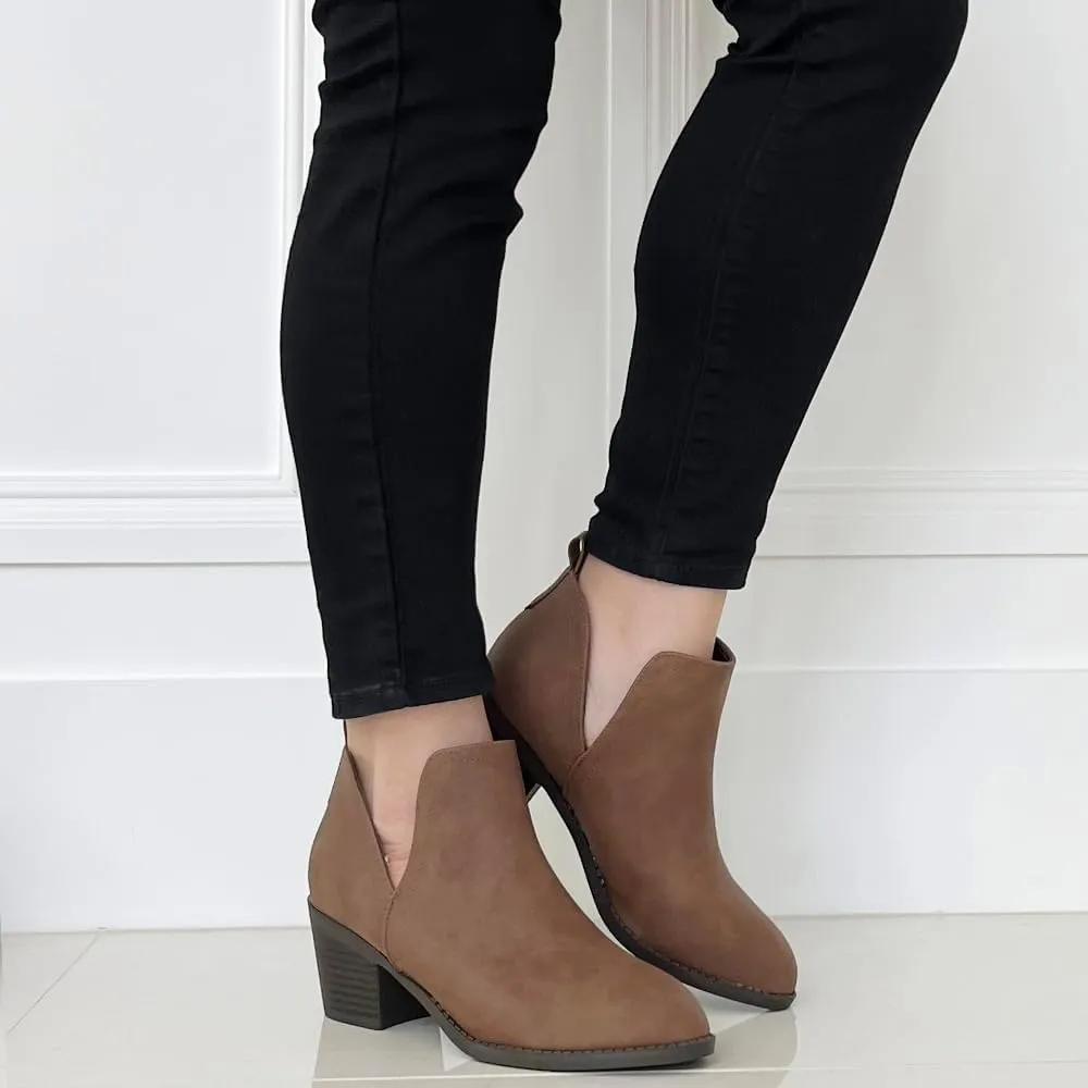 TRENDSUP Ankle Boots for Women Chelsea Square Toe Chunky Low Heel Booties Comfortable Slip on Short Boots