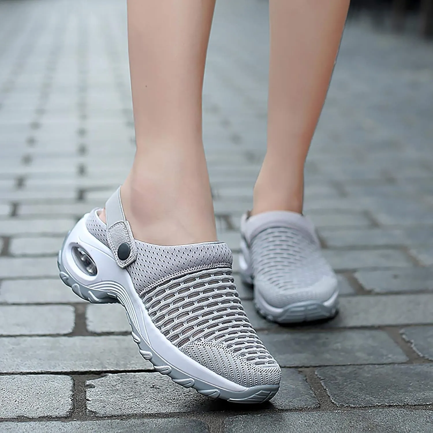 Trsorini Mules Clogs for Women Summer Air Cushion Platform Mesh Mules Sneaker Sandals for Female Lightweight Beach Shoes Outdoor Slippers Walking Shoes