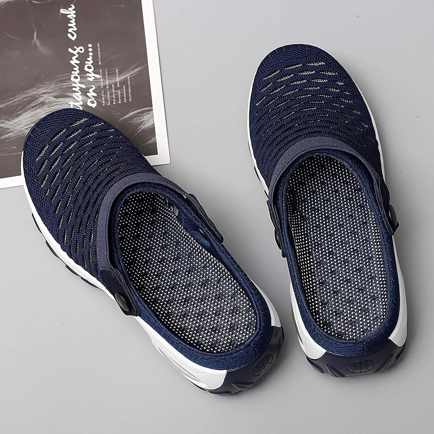 Trsorini Mules Clogs for Women Summer Air Cushion Platform Mesh Mules Sneaker Sandals for Female Lightweight Beach Shoes Outdoor Slippers Walking Shoes