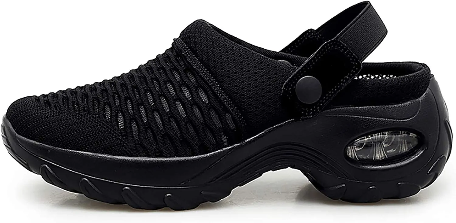 Trsorini Mules Clogs for Women Summer Air Cushion Platform Mesh Mules Sneaker Sandals for Female Lightweight Beach Shoes Outdoor Slippers Walking Shoes