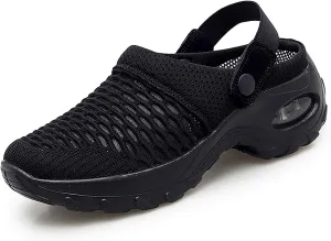 Trsorini Mules Clogs for Women Summer Air Cushion Platform Mesh Mules Sneaker Sandals for Female Lightweight Beach Shoes Outdoor Slippers Walking Shoes