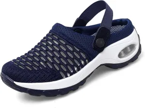 Trsorini Mules Clogs for Women Summer Air Cushion Platform Mesh Mules Sneaker Sandals for Female Lightweight Beach Shoes Outdoor Slippers Walking Shoes