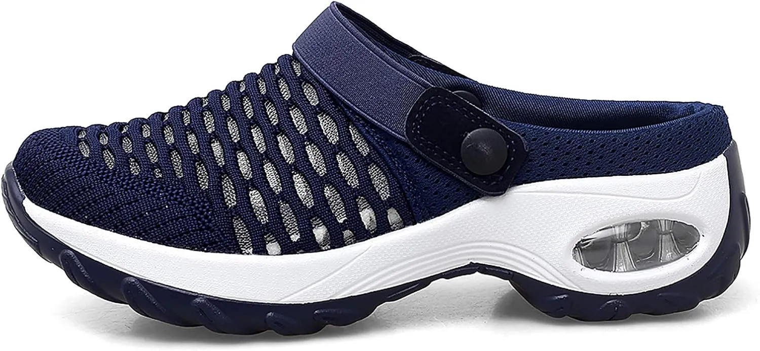 Trsorini Mules Clogs for Women Summer Air Cushion Platform Mesh Mules Sneaker Sandals for Female Lightweight Beach Shoes Outdoor Slippers Walking Shoes