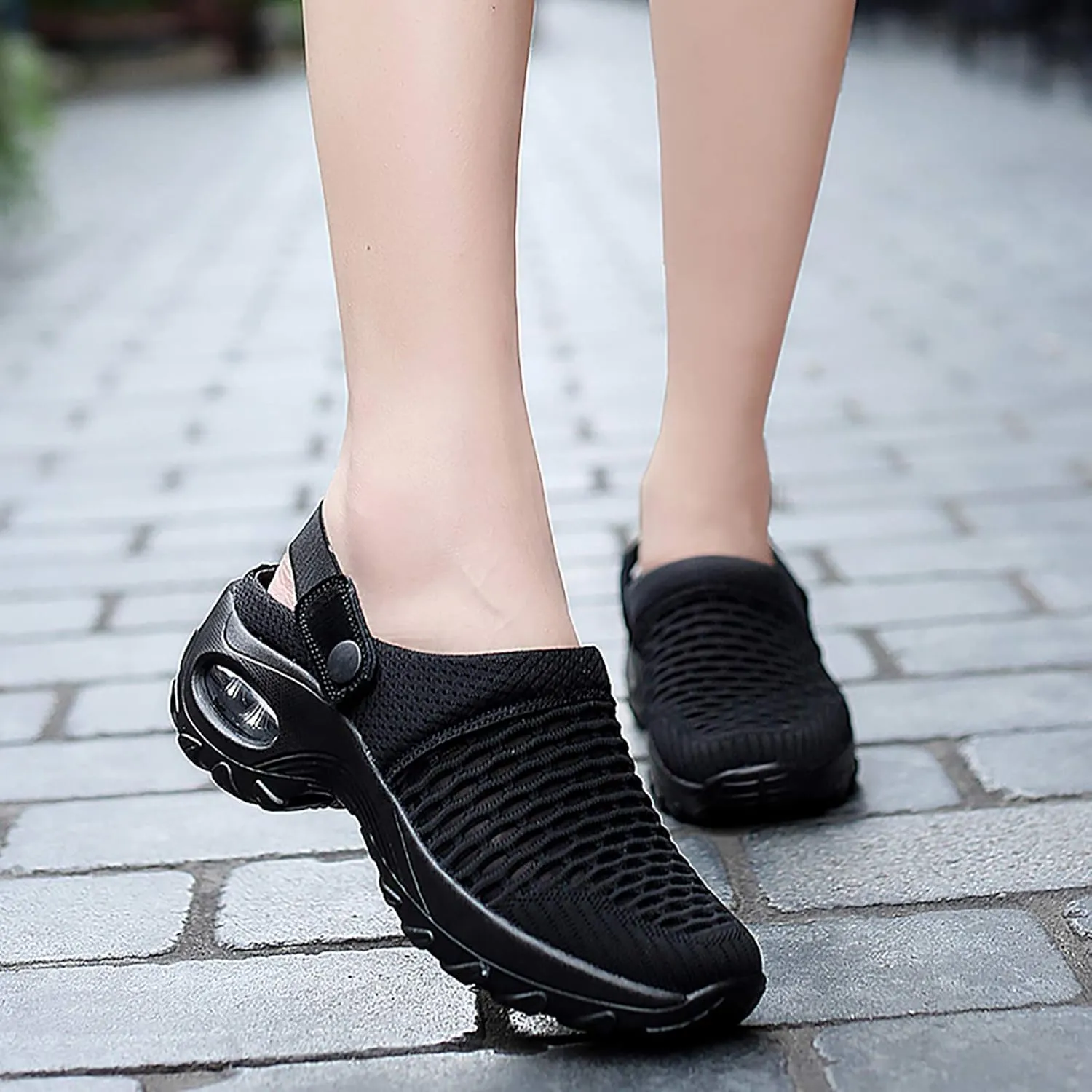Trsorini Mules Clogs for Women Summer Air Cushion Platform Mesh Mules Sneaker Sandals for Female Lightweight Beach Shoes Outdoor Slippers Walking Shoes