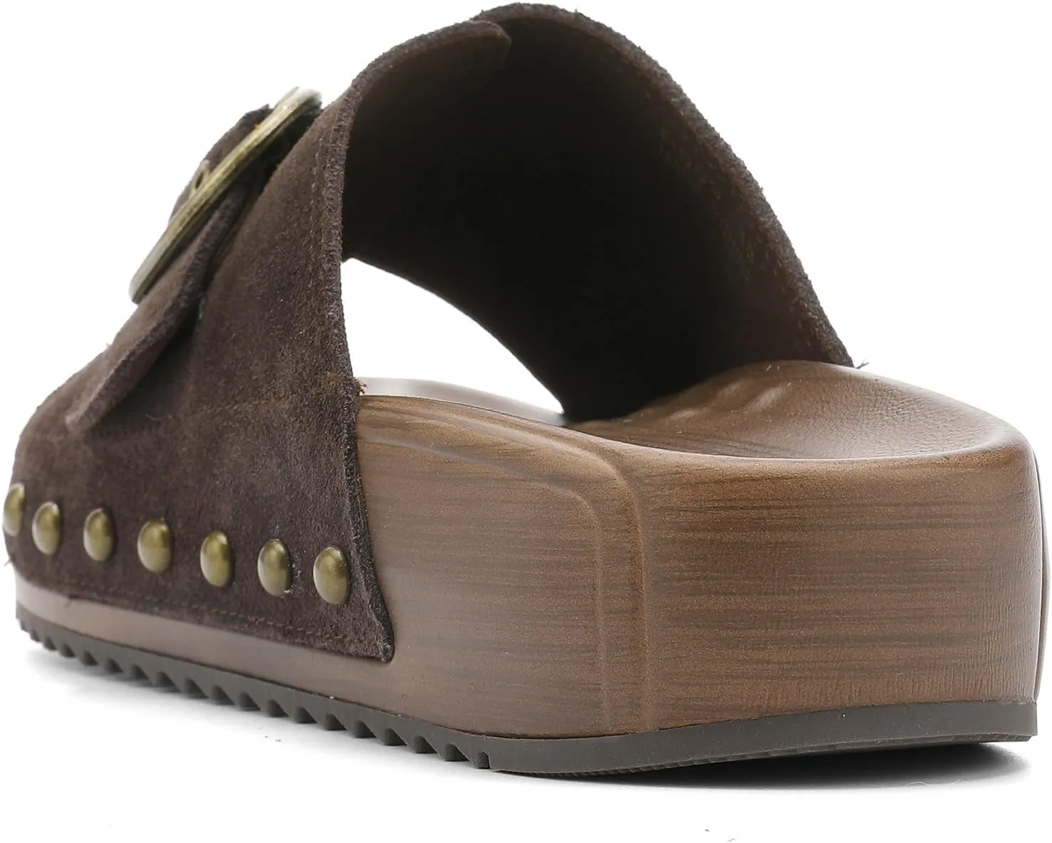 UBFEN Womens Platform Sandals Slides Genuine Leather Adjustable Buckle and Cushion Footbed Comfortable Slip On Retro Shoes
