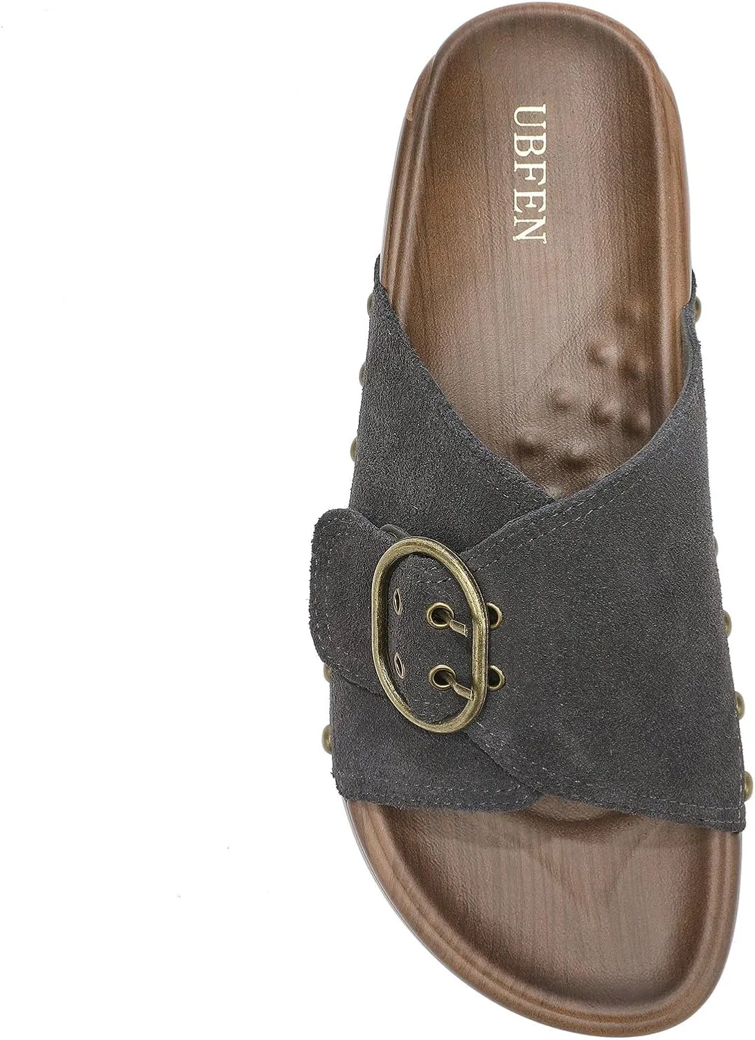 UBFEN Womens Platform Sandals Slides Genuine Leather Adjustable Buckle and Cushion Footbed Comfortable Slip On Retro Shoes