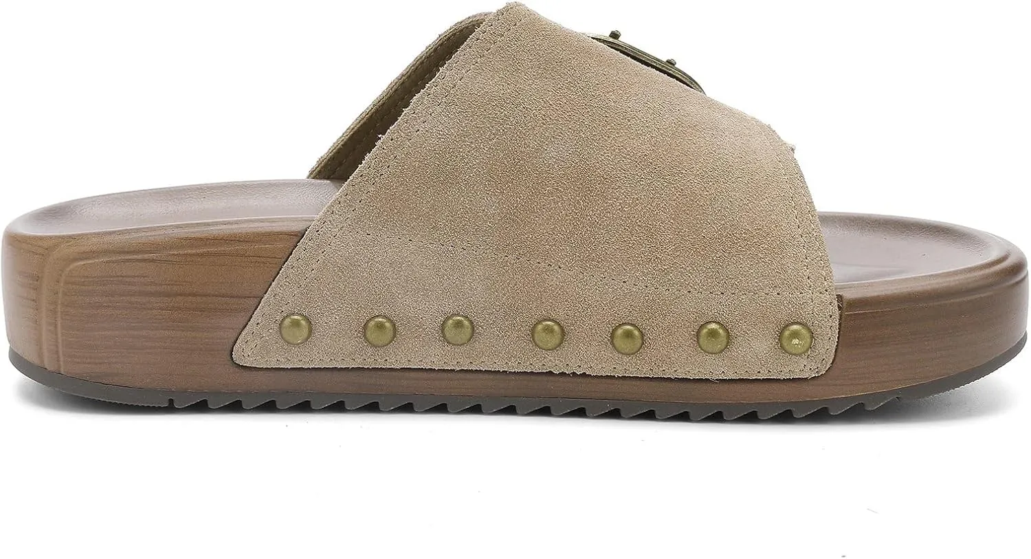 UBFEN Womens Platform Sandals Slides Genuine Leather Adjustable Buckle and Cushion Footbed Comfortable Slip On Retro Shoes