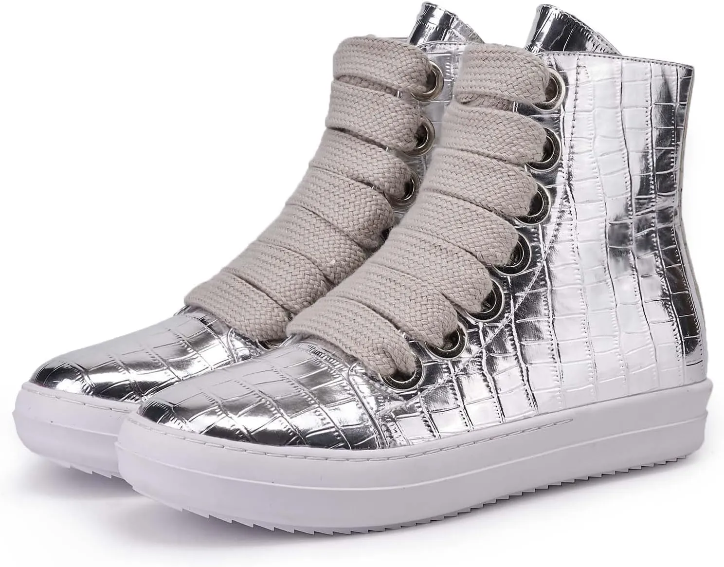 UBWDU Women’s Fashion High Top Sneakers Comfort Platform Wide Lace Up Crocodile Print PU Leather Walking Casual Shoes with Zipper