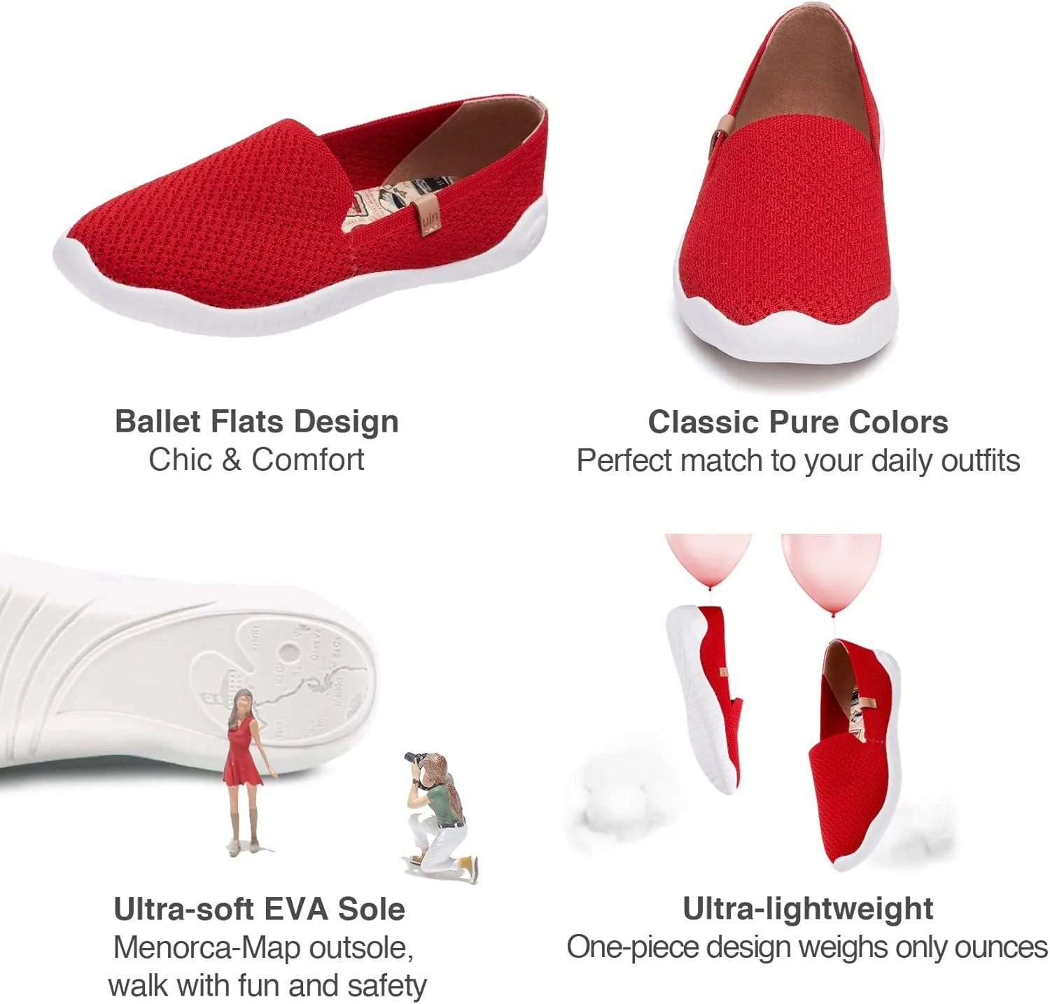 UIN Ballet Flats Shoes for Women Art Printed Wide Toe Casual Breathable Lightweight Slip On Women Loafers
