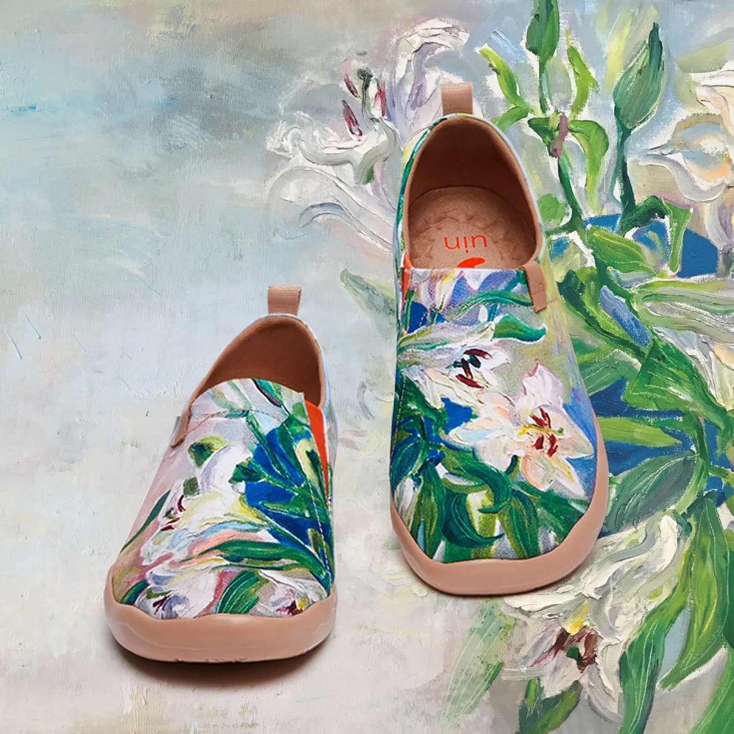 UIN Women's Blossom Slip On Shoes Colorful Comfortable Lightweight Art Travel Sneakers Casual Floral Stylish Everyday Loafers