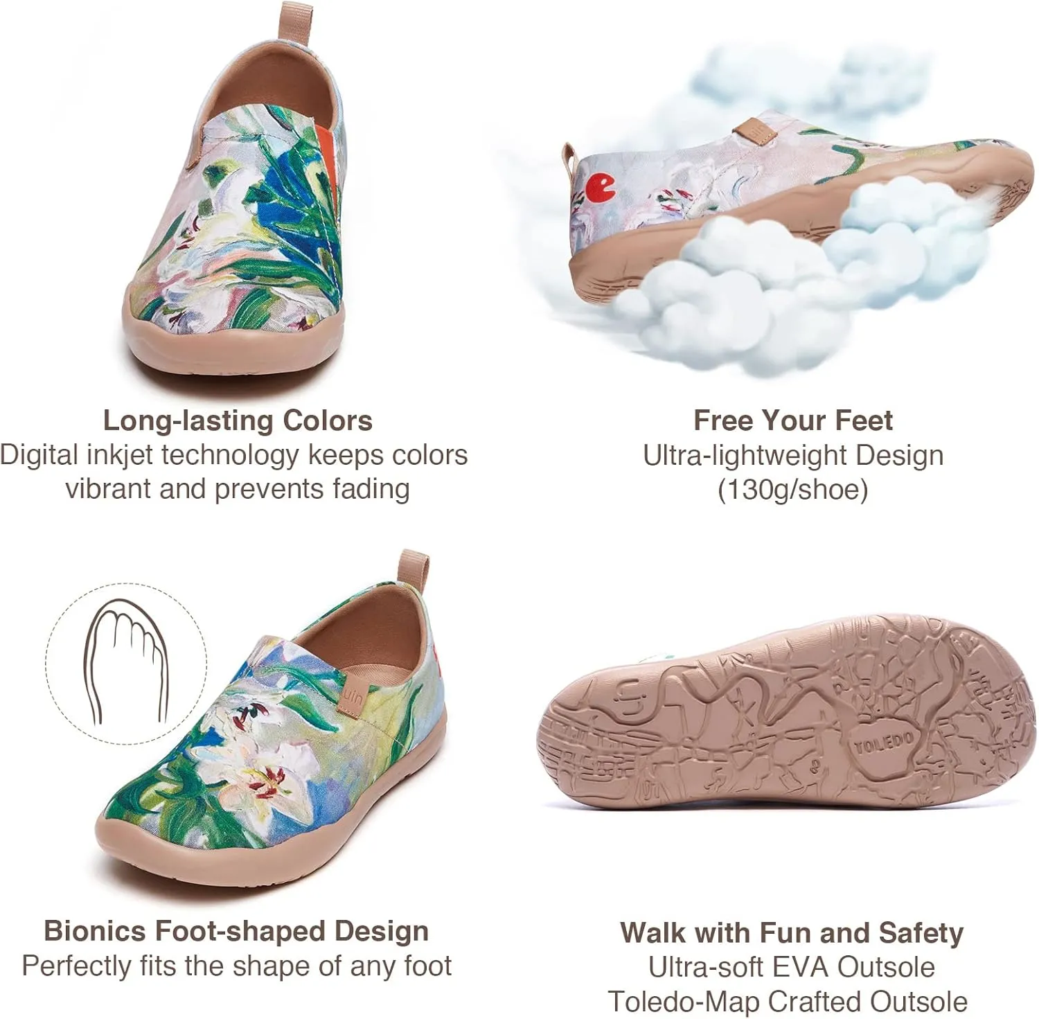 UIN Women's Blossom Slip On Shoes Colorful Comfortable Lightweight Art Travel Sneakers Casual Floral Stylish Everyday Loafers