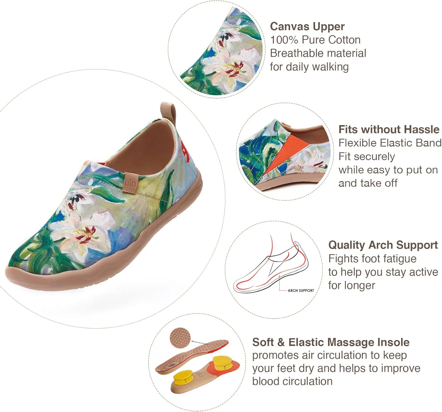 UIN Women's Blossom Slip On Shoes Colorful Comfortable Lightweight Art Travel Sneakers Casual Floral Stylish Everyday Loafers