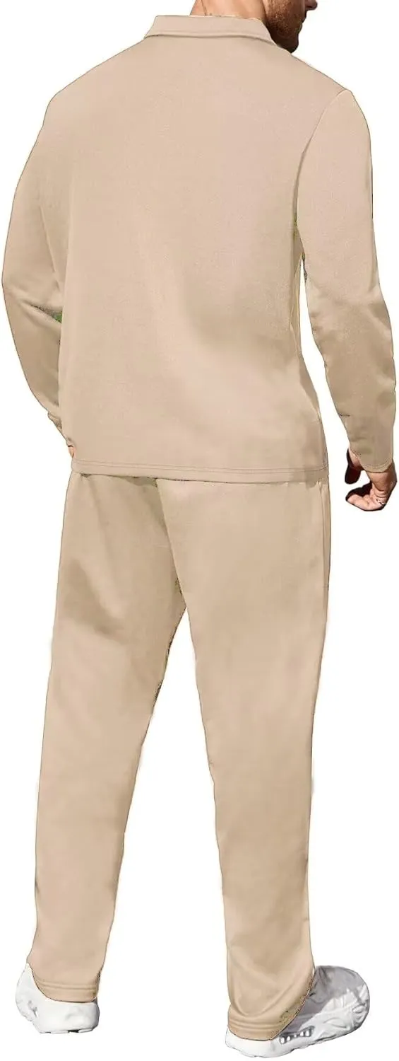 Uni Clau Mens Tracksuits 2 Piece Set Casual Jogging Suits Long Sleeve Polo Shirt and Sweatpants Athletic Sweatsuits