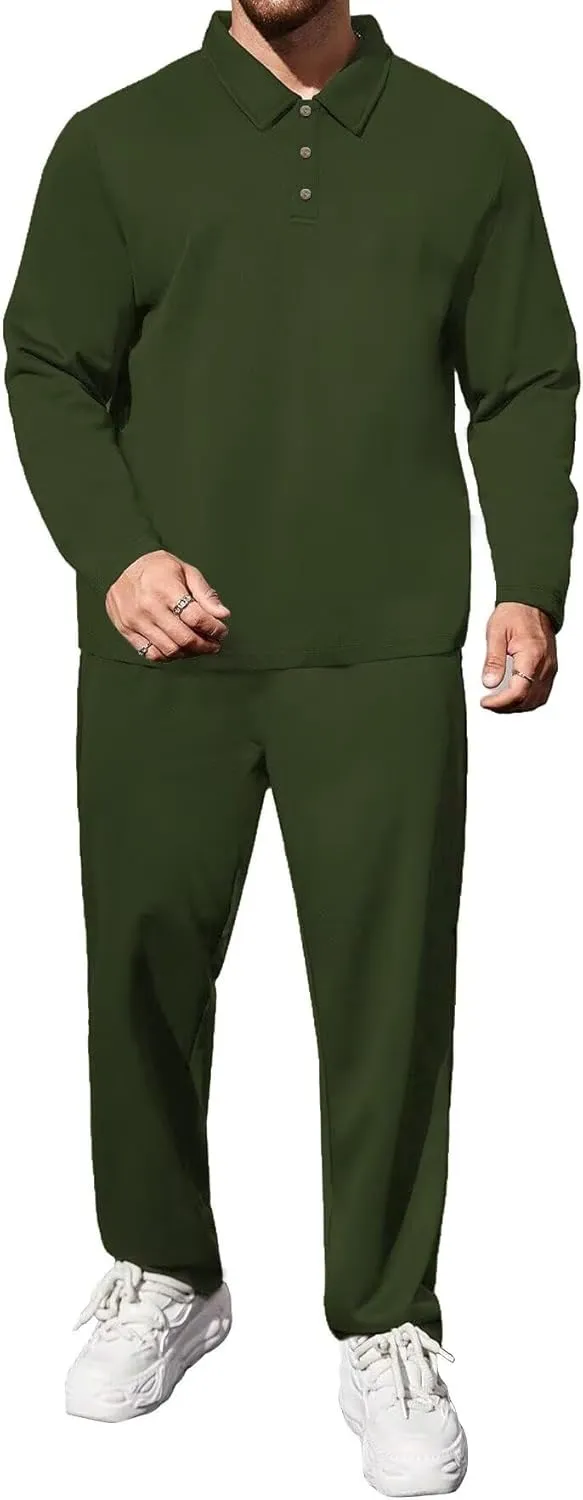 Uni Clau Mens Tracksuits 2 Piece Set Casual Jogging Suits Long Sleeve Polo Shirt and Sweatpants Athletic Sweatsuits