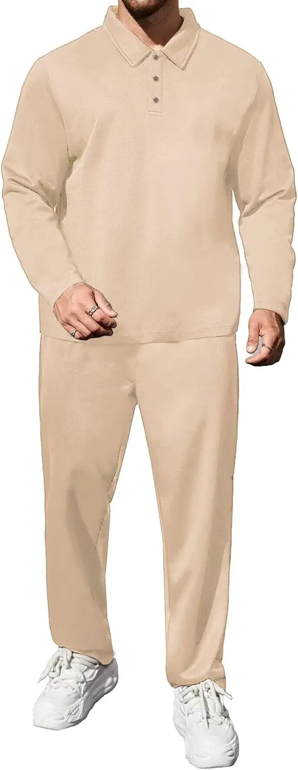 Uni Clau Mens Tracksuits 2 Piece Set Casual Jogging Suits Long Sleeve Polo Shirt and Sweatpants Athletic Sweatsuits