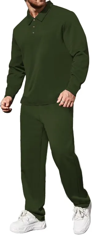 Uni Clau Mens Tracksuits 2 Piece Set Casual Jogging Suits Long Sleeve Polo Shirt and Sweatpants Athletic Sweatsuits