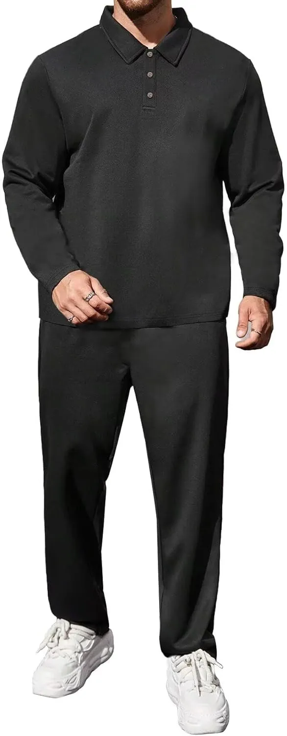 Uni Clau Mens Tracksuits 2 Piece Set Casual Jogging Suits Long Sleeve Polo Shirt and Sweatpants Athletic Sweatsuits