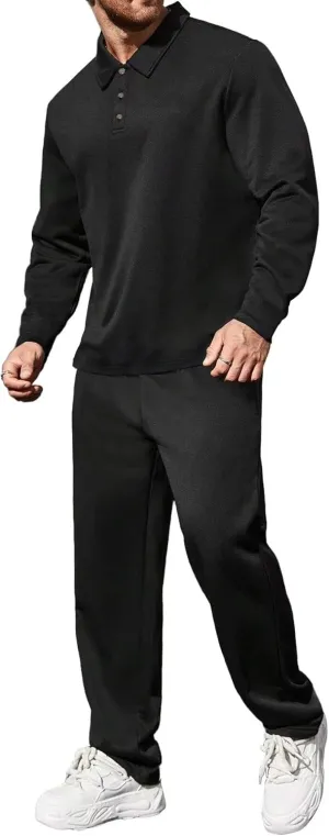 Uni Clau Mens Tracksuits 2 Piece Set Casual Jogging Suits Long Sleeve Polo Shirt and Sweatpants Athletic Sweatsuits