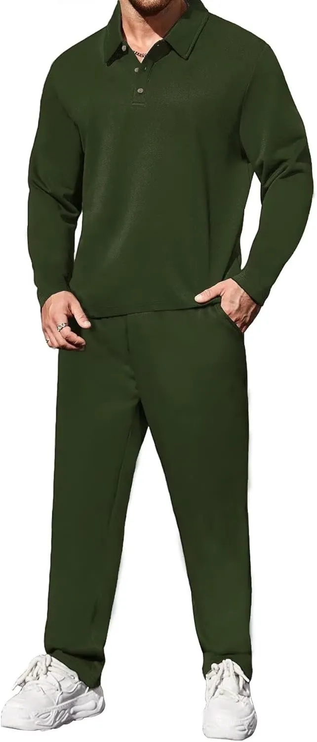 Uni Clau Mens Tracksuits 2 Piece Set Casual Jogging Suits Long Sleeve Polo Shirt and Sweatpants Athletic Sweatsuits