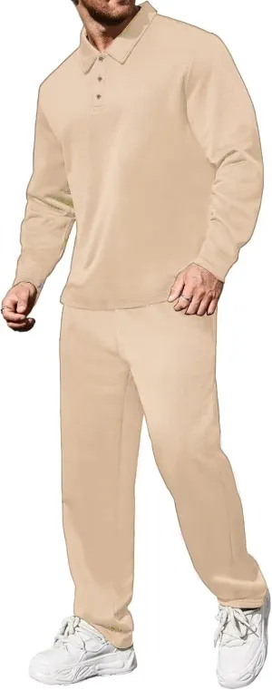 Uni Clau Mens Tracksuits 2 Piece Set Casual Jogging Suits Long Sleeve Polo Shirt and Sweatpants Athletic Sweatsuits
