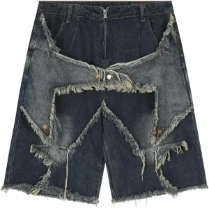 Unisex Y2k Jorts Women Baggy Star Denim Shorts Casual Patchwork Wide Leg Jeans Y2k Streetwear