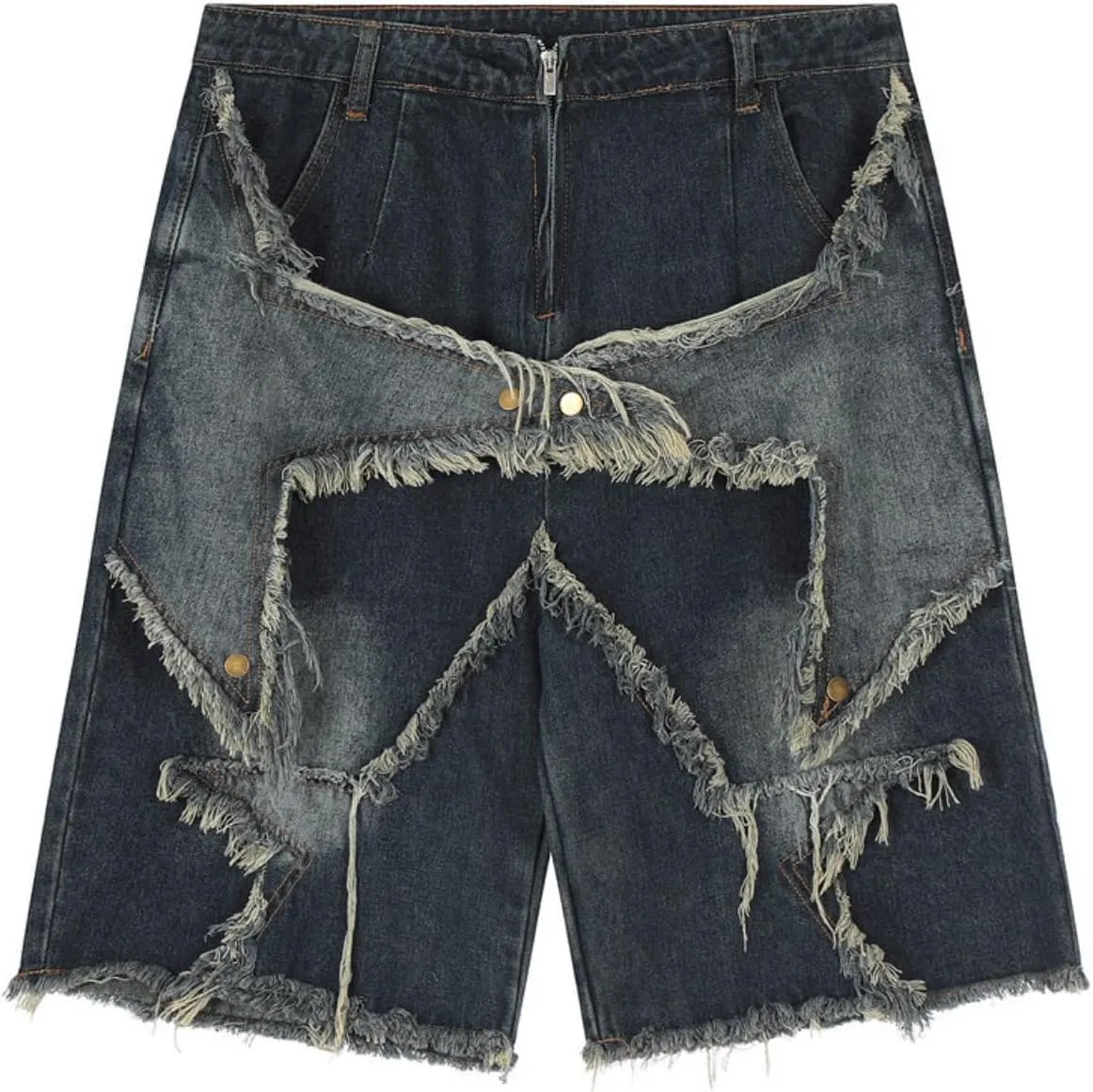 Unisex Y2k Jorts Women Baggy Star Denim Shorts Casual Patchwork Wide Leg Jeans Y2k Streetwear