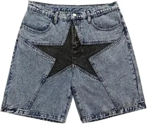 Unisex Y2k Jorts Women Baggy Star Denim Shorts Casual Patchwork Wide Leg Jeans Y2k Streetwear