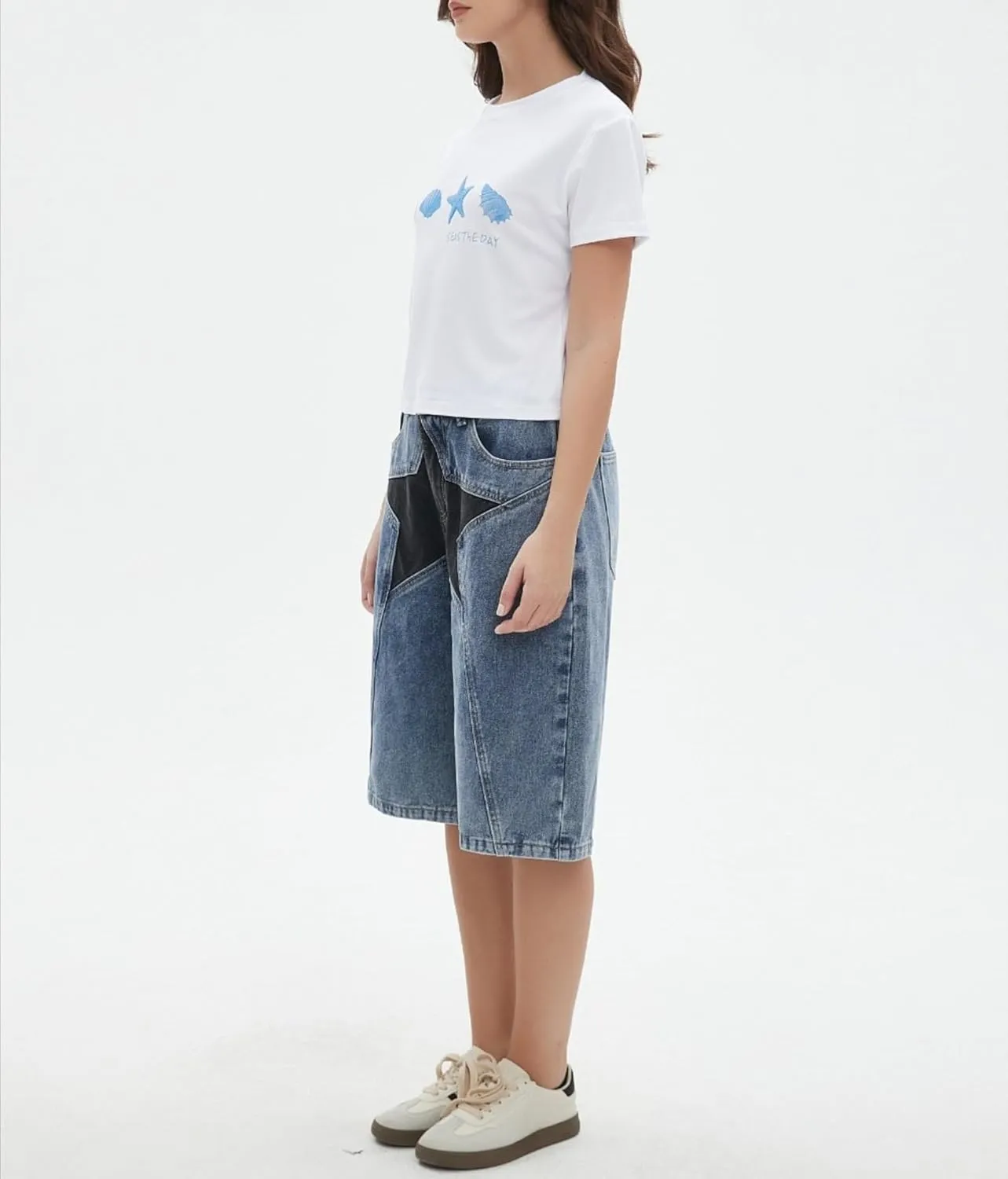 Unisex Y2k Jorts Women Baggy Star Denim Shorts Casual Patchwork Wide Leg Jeans Y2k Streetwear