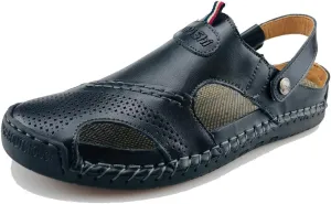 UPIShi Mens Closed Toe Casual Leather Strap Athletic Beach Outdoor Adjustable Sandals Fisherman Shoes
