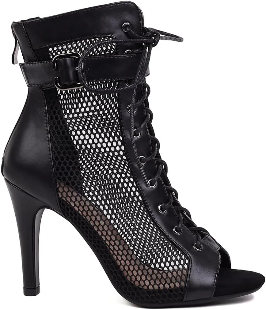 UTIKLIOU Women's Mesh Sandals Peep Toe High Top Sandals Lace Up Summer Boots Buckle Strap Party Sexy Pump Shoes Open toe