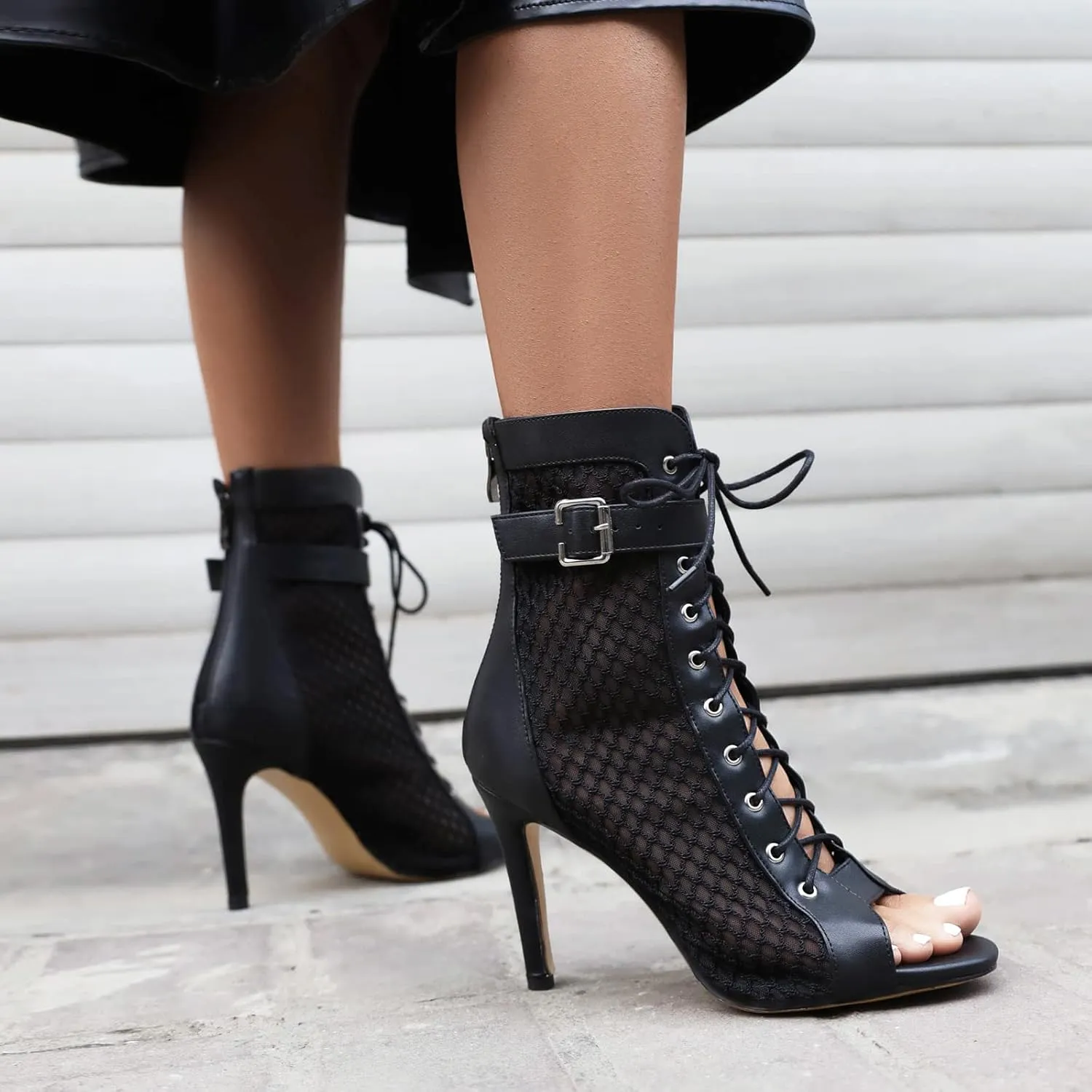 UTIKLIOU Women's Mesh Sandals Peep Toe High Top Sandals Lace Up Summer Boots Buckle Strap Party Sexy Pump Shoes Open toe
