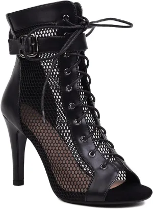 UTIKLIOU Women's Mesh Sandals Peep Toe High Top Sandals Lace Up Summer Boots Buckle Strap Party Sexy Pump Shoes Open toe