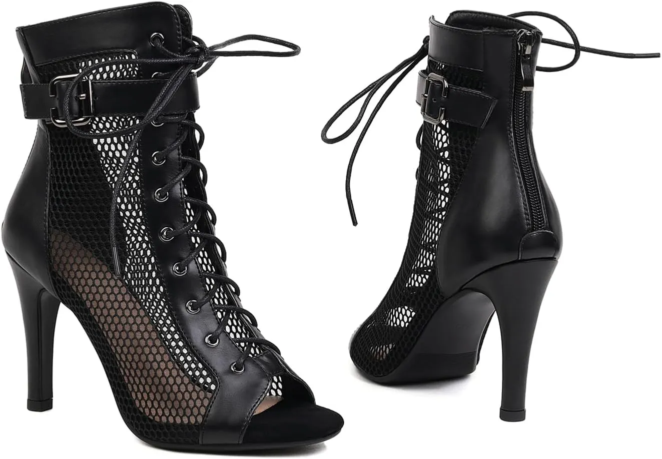UTIKLIOU Women's Mesh Sandals Peep Toe High Top Sandals Lace Up Summer Boots Buckle Strap Party Sexy Pump Shoes Open toe