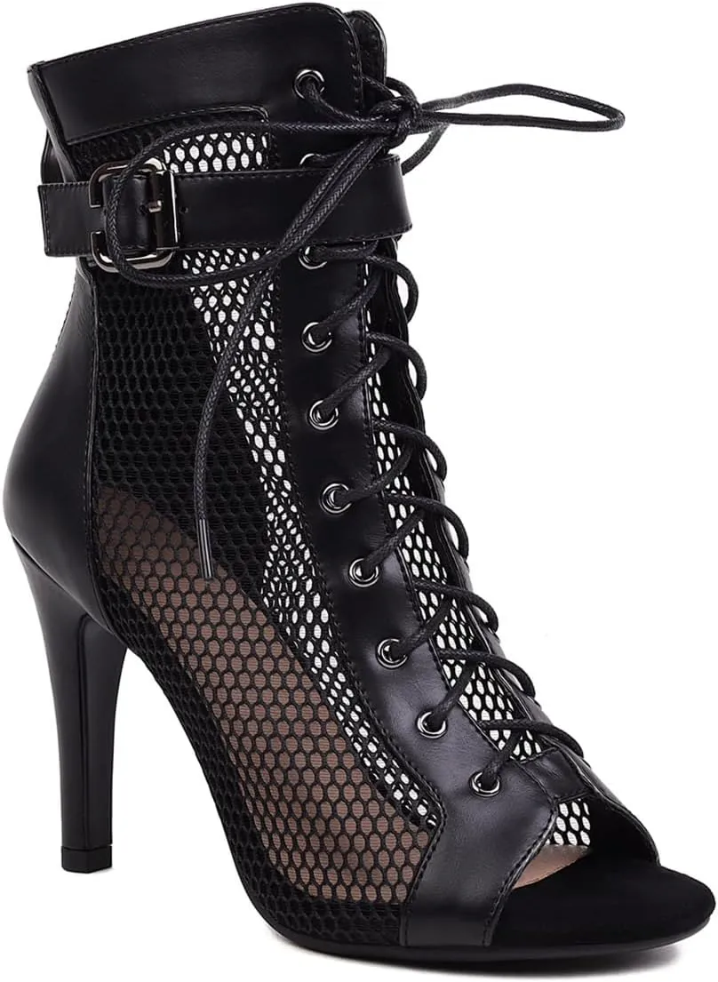 UTIKLIOU Women's Mesh Sandals Peep Toe High Top Sandals Lace Up Summer Boots Buckle Strap Party Sexy Pump Shoes Open toe