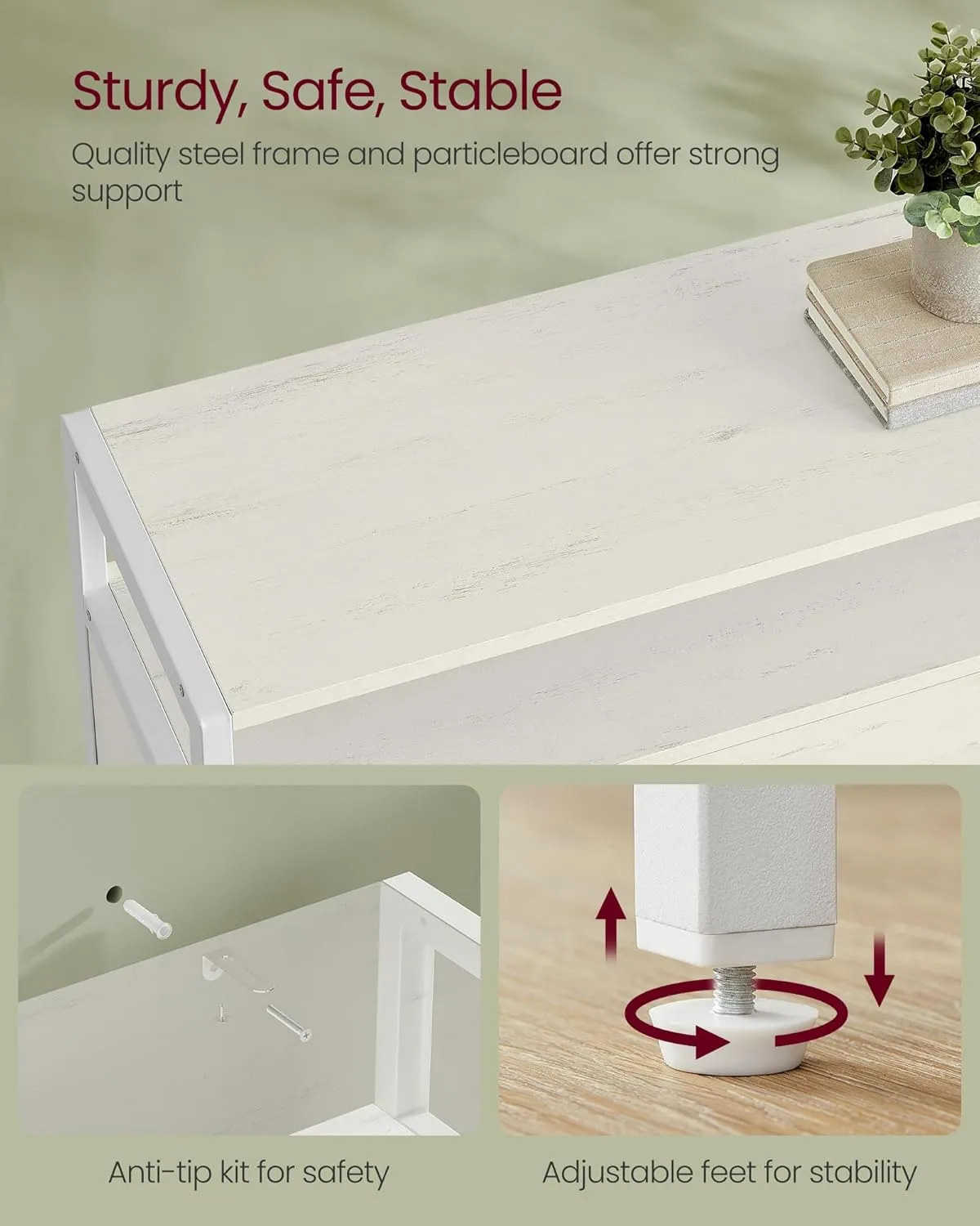 VASAGLE Shoe Cabinet with 3 Flip Drawers, Shoe Storage Cabinet, Asjustable and Removable Dividers, Holds 15-24 Pairs of Shoes, 11.8 x 31.5 x 51.2 Inches, Rustic White and Matte White ULBS802W01