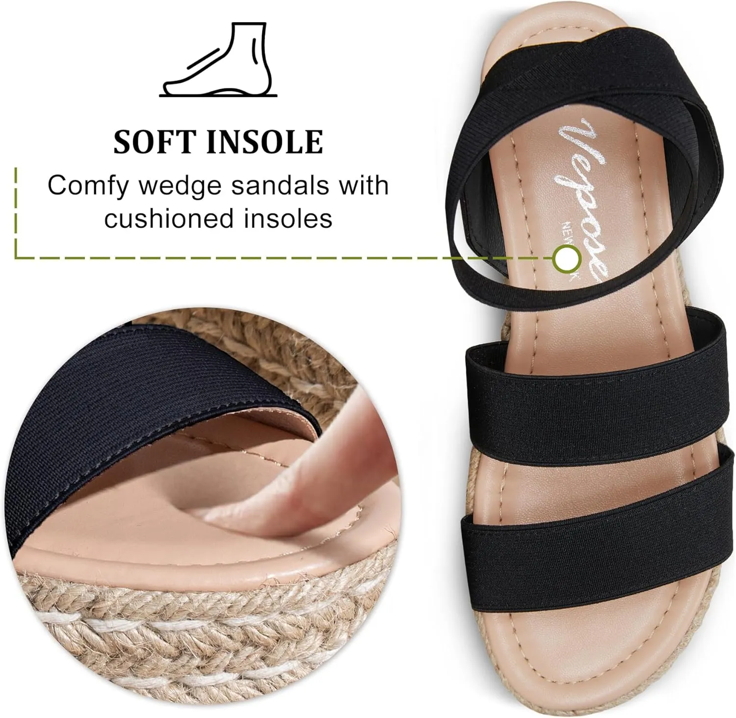 Vepose Women's 876 Cute Platform Wedge Sandals Open Toe, Espadrilles Sandals with Double Elastic Strap