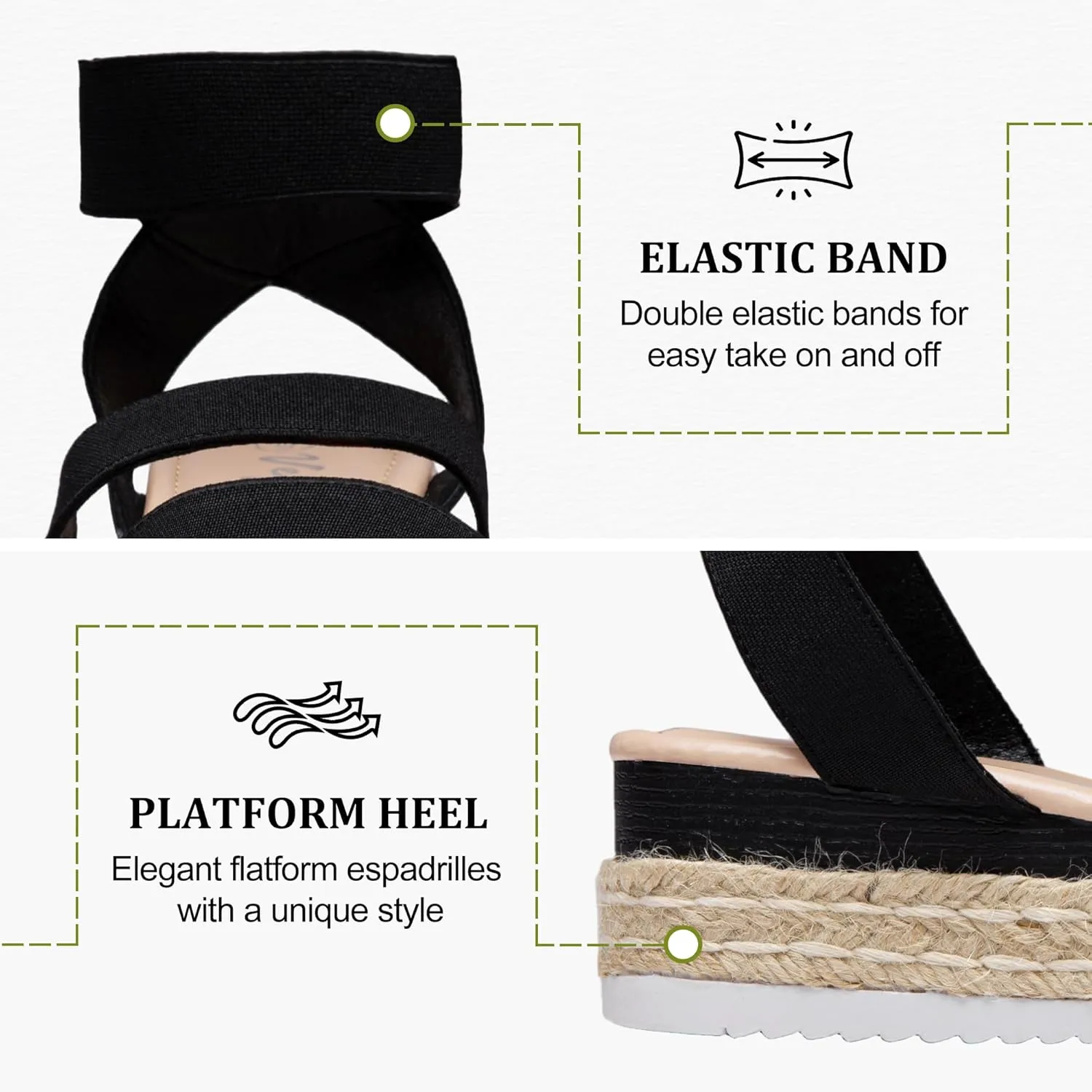 Vepose Women's 876 Cute Platform Wedge Sandals Open Toe, Espadrilles Sandals with Double Elastic Strap