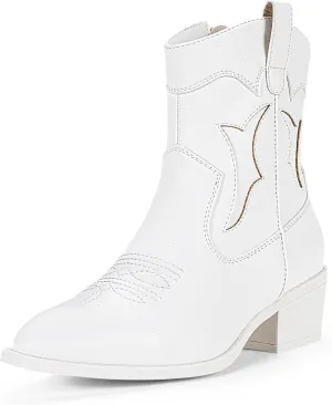 Vepose Women's 9816 Cowboy Boots Ankle Western Short Cowgirl Embroidered Round Toe Low Heel Booties with Side Zipper