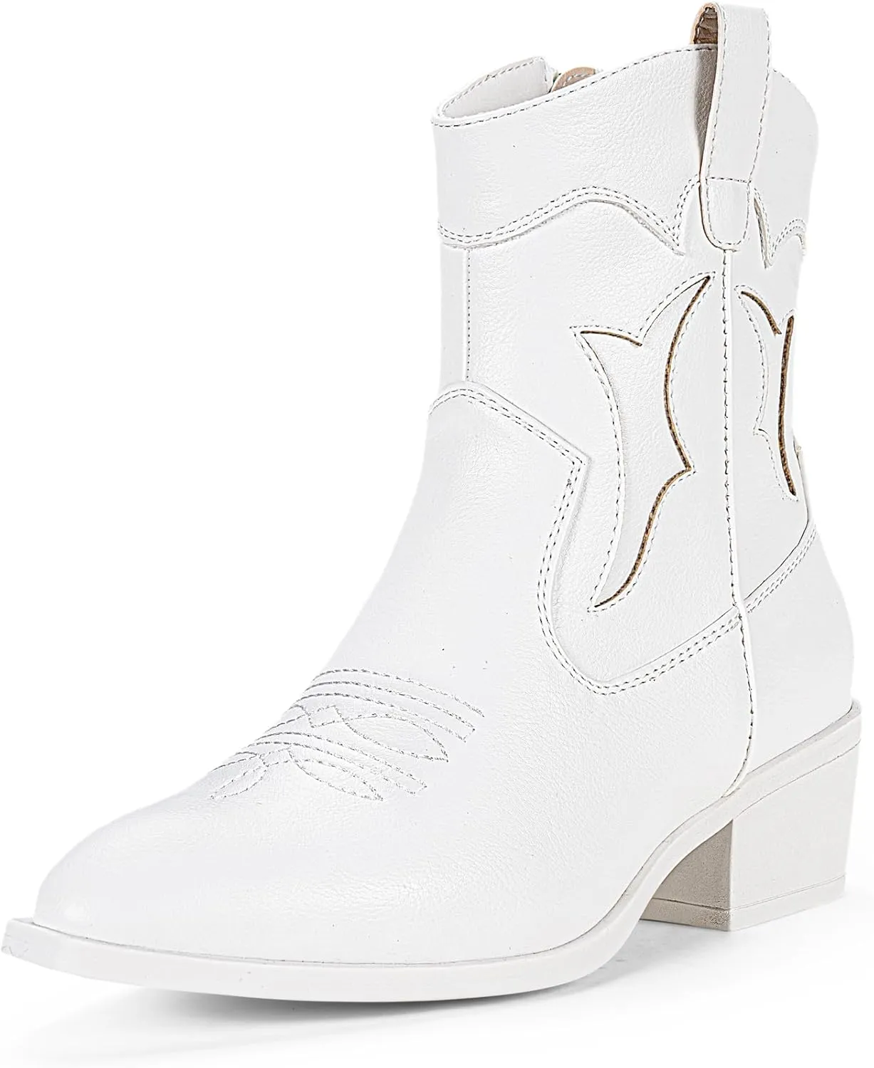 Vepose Women's 9816 Cowboy Boots Ankle Western Short Cowgirl Embroidered Round Toe Low Heel Booties with Side Zipper