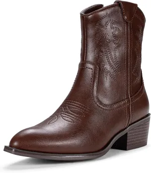 Vepose Women's 9816 Cowboy Boots Ankle Western Short Cowgirl Embroidered Round Toe Low Heel Booties with Side Zipper