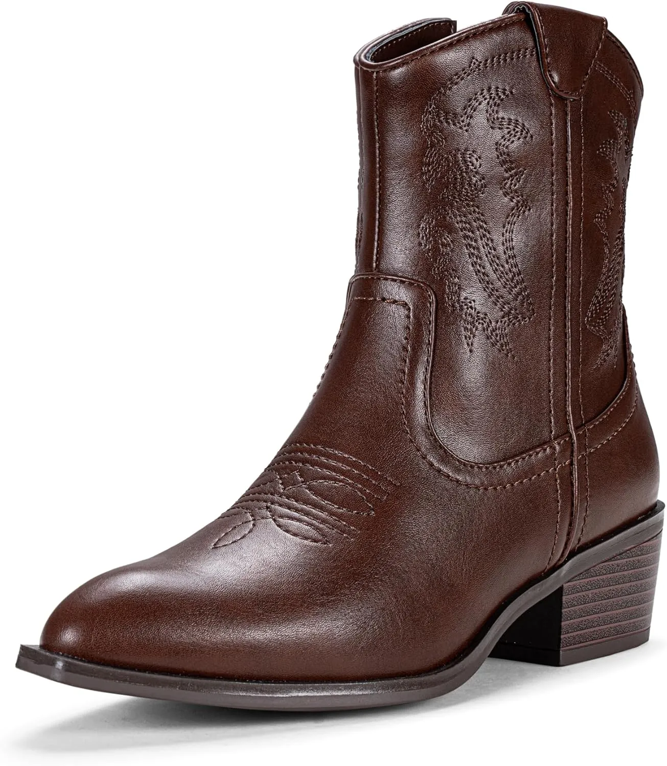 Vepose Women's 9816 Cowboy Boots Ankle Western Short Cowgirl Embroidered Round Toe Low Heel Booties with Side Zipper