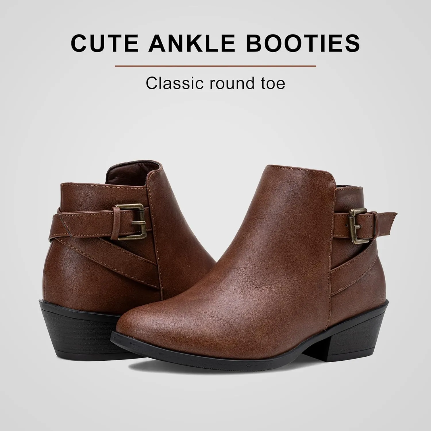 Vepose Women's Short Ankle Boots Low Heel, Western Cutout Perforated Booties